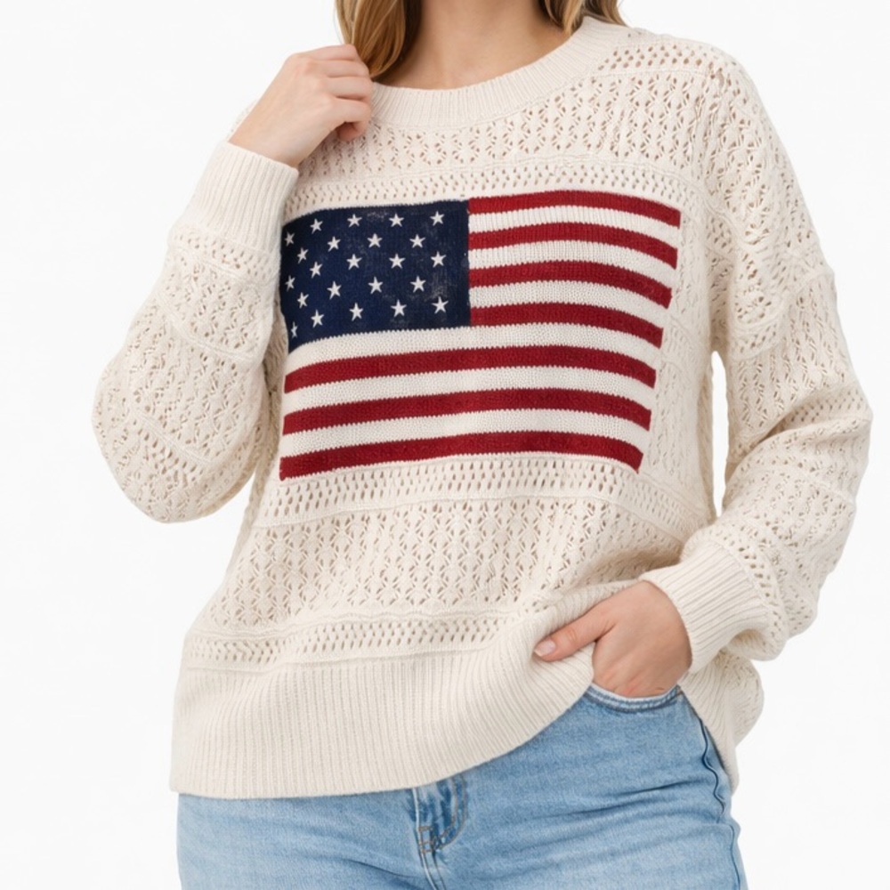 NEW Altar’d State American Flag Crochet Sweater Size Small NWT